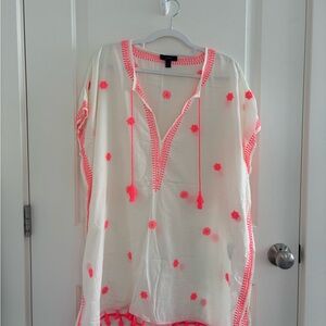 J. Crew White and Pink Embroidered Swim Coverup
